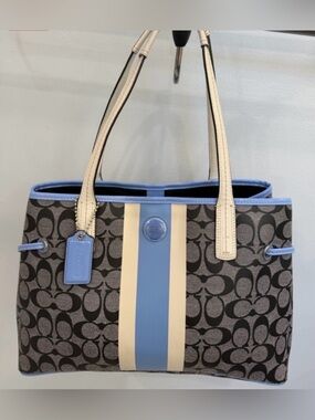 Coach Signature Stripe Drawstring Carryall Tote Bag, specifically model F22908
